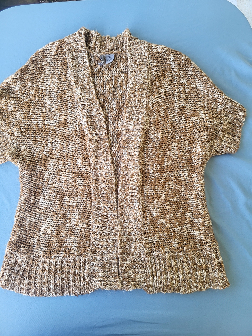 new directions Marled Cream and Brown Open-Front Short-Sleeve Cardigan